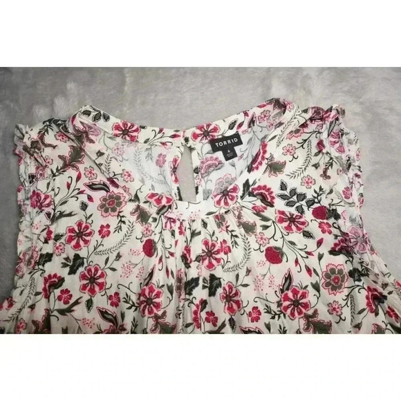 Torrid Rayon Slub Ruffle Mock Neck Tank Top Womens Size 4X Floral White - Picture 8 of 13